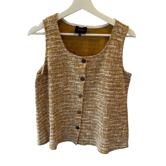 Anthropologie W5 Mustard Button Front Textured Tank Top Sz S Casual Relaxed Fit - Picture 1 of 6